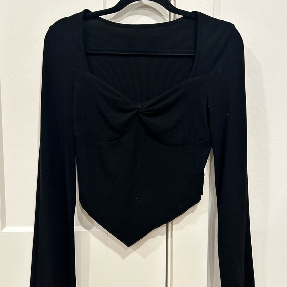 Elegant Black Women's V Top Flare Sleeves small